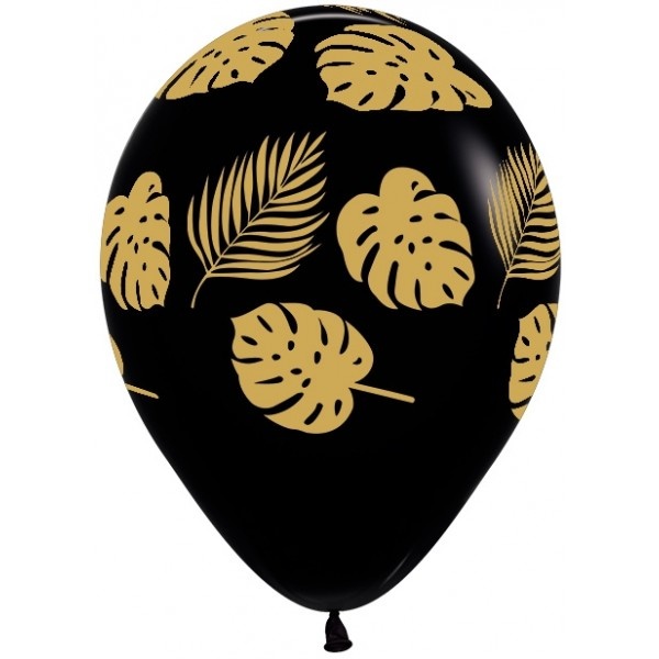 Sempertex 12 inch  - Leaves - Black 080 - Gold Print