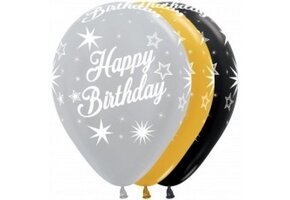 Sempertex 12 inch  - Happy Birthday - Gold/Silver/Black