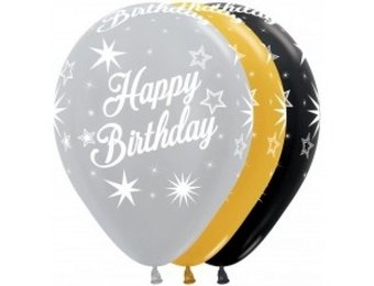 R12 - Happy Birthday - Gold/Silver/Black - 25 Stuks