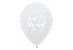 Sempertex 12 inch  - Just Married Hearts - Pearl White 406