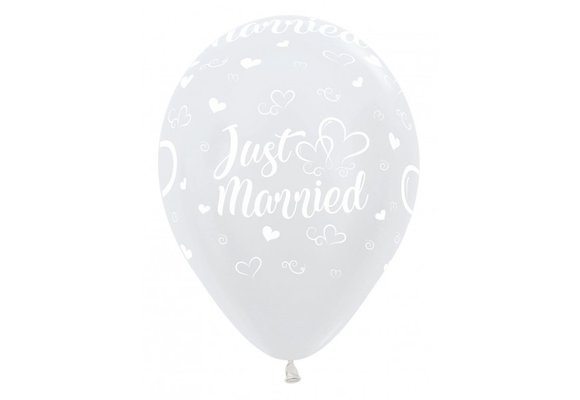 Sempertex 12 inch  - Just Married Hearts - Pearl White 406