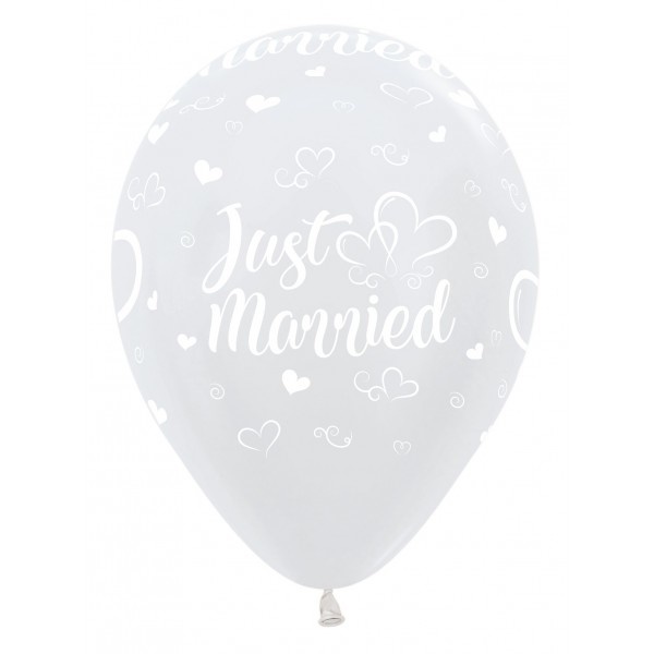 Sempertex 12 inch  - Just Married Hearts - Pearl White 406