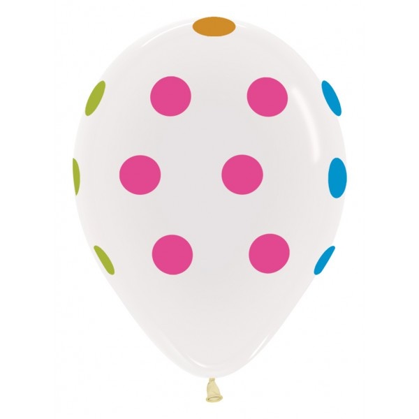 Sempertex 12 inch  - Polka Dots Neon Dots - Clear 390 - pieces