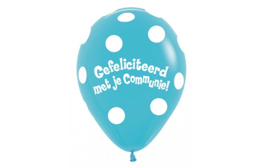 Sempertex 12 inch - Gefeliciteerd met je Communie Polka Dots - Caribbean Blue 038 - 50 count