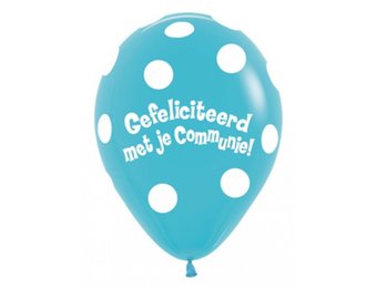 Sempertex 12 inch  - Gefeliciteerd met je Communie Polka Dots - Caribbean Blue 038 - 50ct