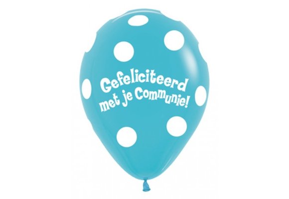Sempertex 12 inch  - Gefeliciteerd met je Communie Polka Dots - Caribbean Blue 038 - 50ct