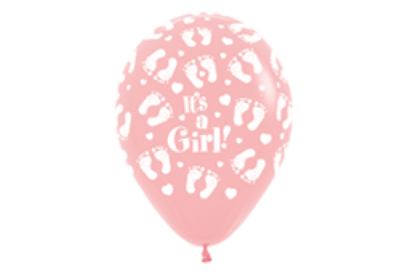 Sempertex 12 inch  - It's A Girl Footprints - Pink 009