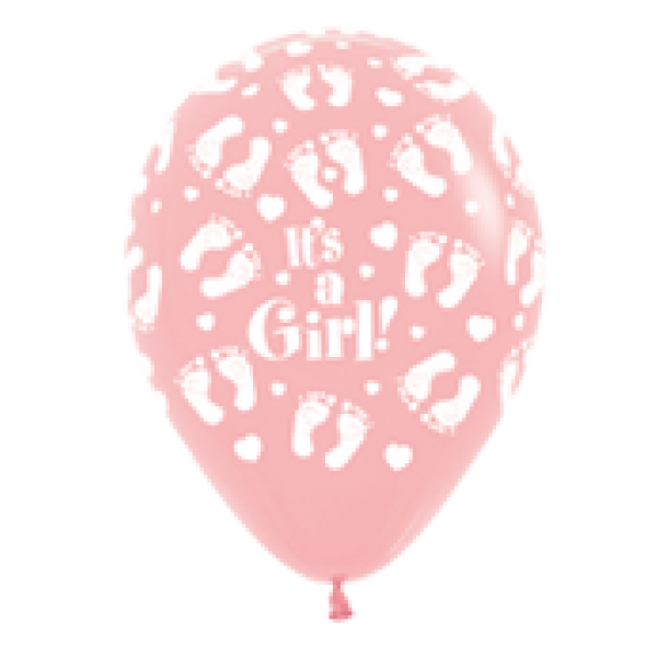 Sempertex 12 inch  - It's A Girl Footprints - Pink 009