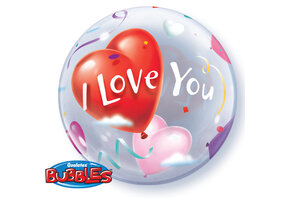 BUBBLE I Love You Heart Balloons - 22 inch - Qualatex