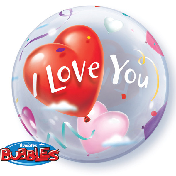 BUBBLE I Love You Heart Balloons - 22 inch - Qualatex