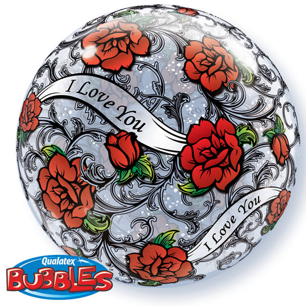 BUBBLE I Love You Red Rose Filigree (tattoo) - 22"/56cm