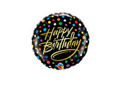 MICROFOIL - Birthday Gold Script & Dots  - 9 inch - Qualatex - Airfilled