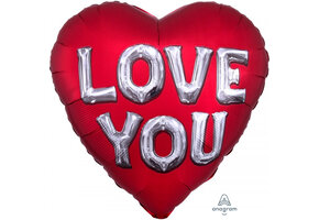 SALE >Heart -  Love You - Satin Luxe - 3D effect - A28"/81cm