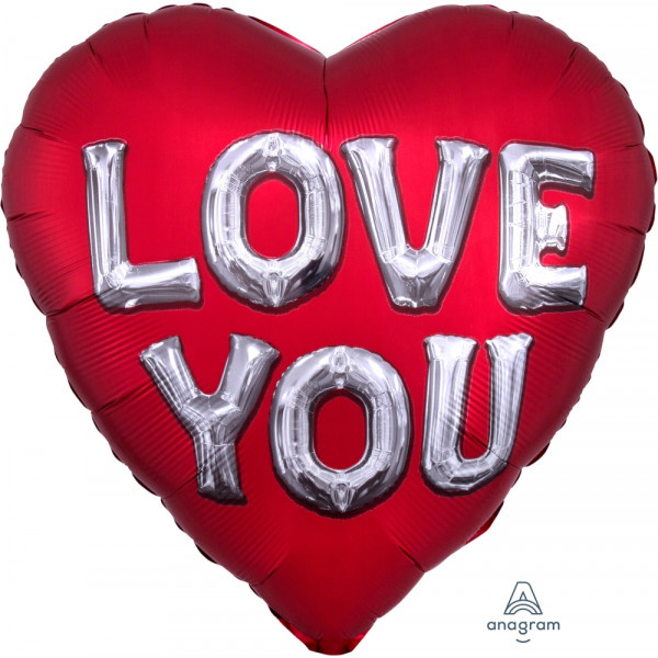 Heart - Love You - Satin Luxe - 3D effect - 28 inch - Anagram