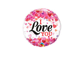 MICROFOIL - Confetti Hearts I Love You - 9 inch - Qualatex - Airfilled