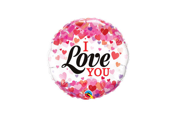 MICROFOIL - Confetti Hearts I Love You - 9 inch - Qualatex - Airfilled