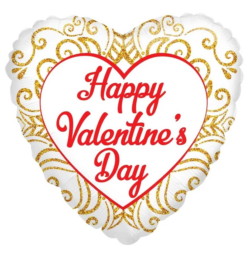 Heart Happy Valentines Day - Gold Filigree - K18"