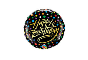 MICRO - Birthday - Gold Script & Dots - 9 inch - Qualatex