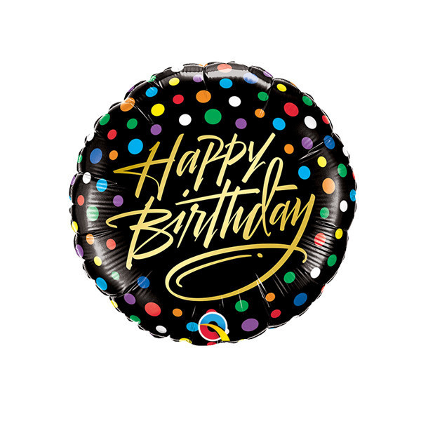 MICROFOIL - Birthday Gold Script & Dots  - 9 inch - Qualatex