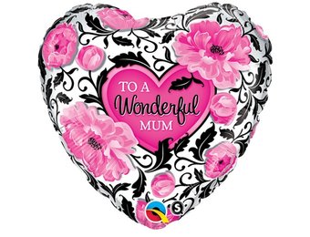 Heart - Wonderful Mum Floral Damask - Q18"/45cm