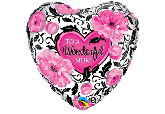 Heart - Wonderful Mum Floral Damask - Q18"/45cm