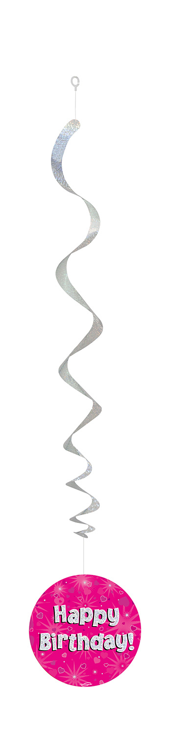 Hanging Swirls - Happy Birthday Holographic Blue - 6 stuks