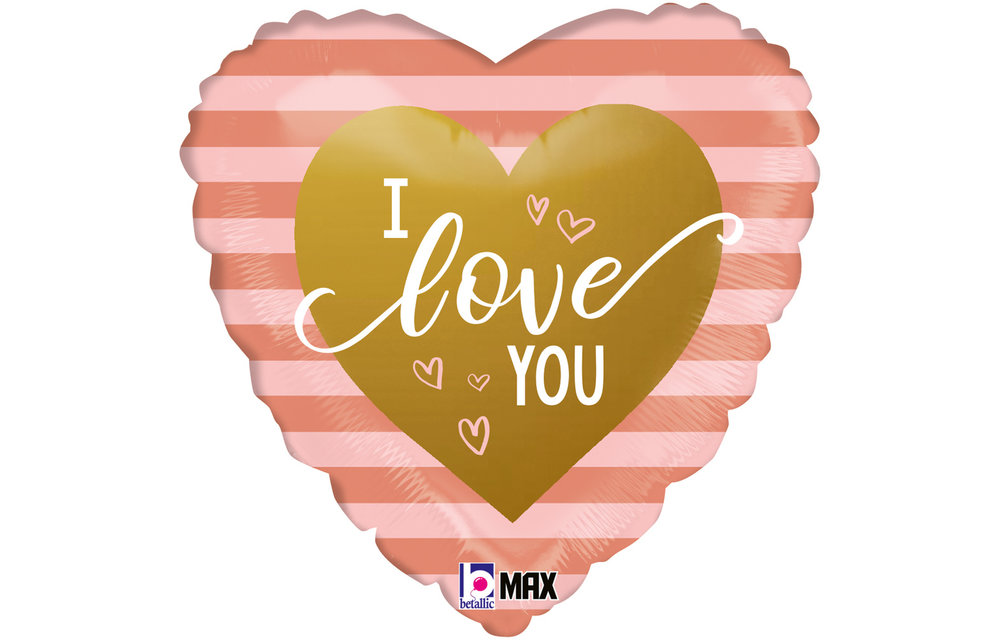 Heart - I Love You Rose Gold Stripes - 18 inch - Betallic