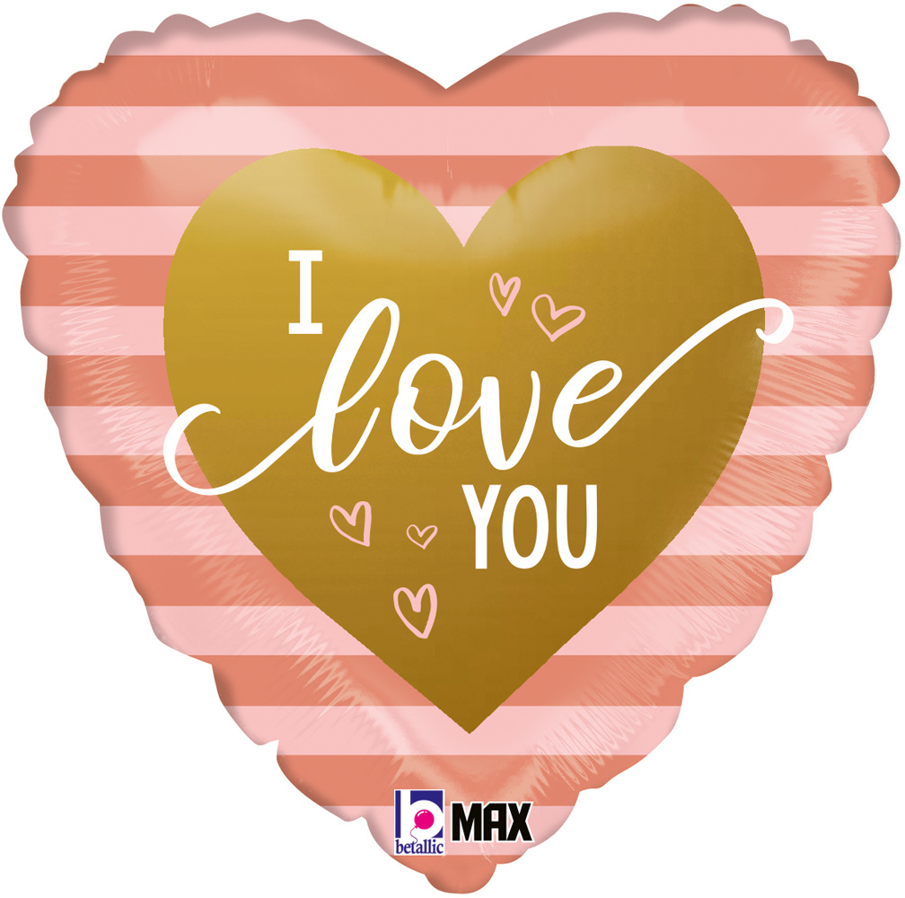 Heart - I Love You Rose Gold Stripes - 18 inch - Betallic