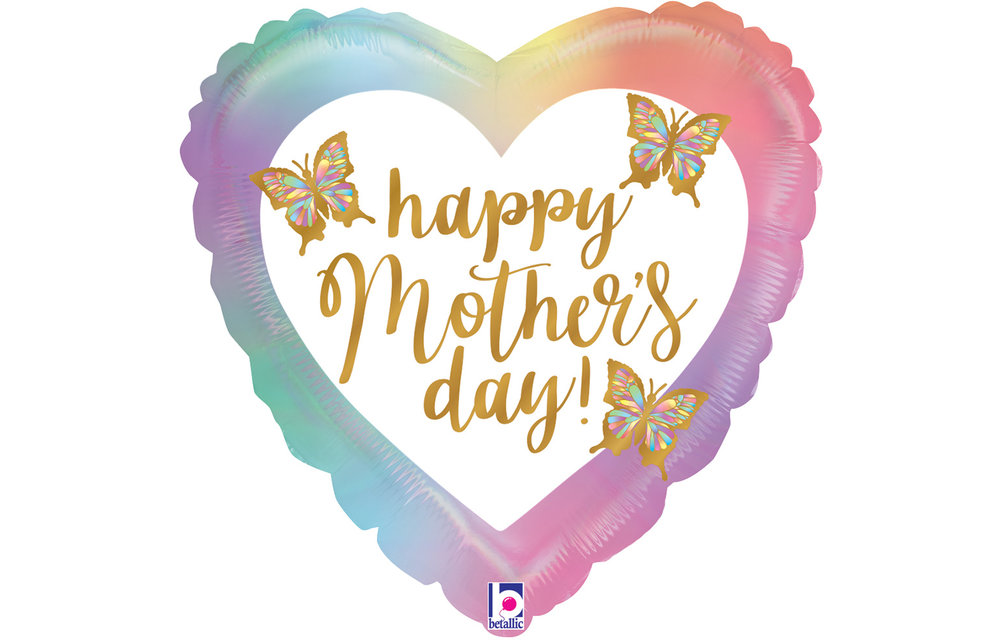 Heart - Happy Mothersday Opal Butterflies - 18 inch Betallic