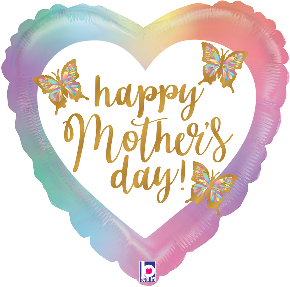 Heart - Happy Mothersday Opal Butterflies - 18 inch Betallic
