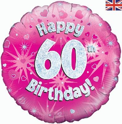 Birthday - Pink Holographic - 60 - 18 inch - Oaktree