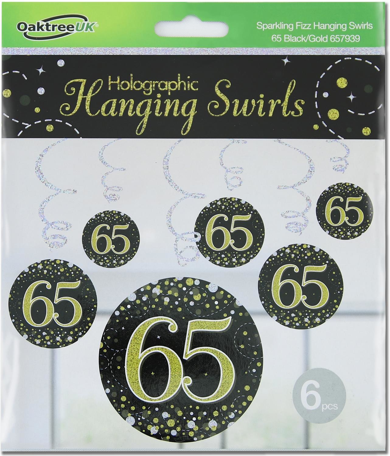 Hanging Swirls - Black & Gold - 65th - 6stks