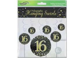 Hanging Swirls - Black & Gold - 16th - 6stks