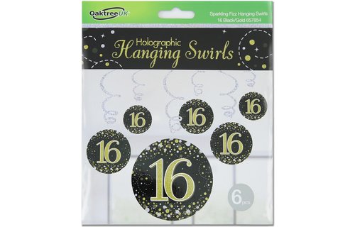 Hanging Swirls - Black & Gold - 16th - 6stks