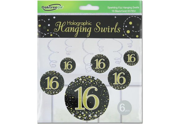 Hanging Swirls - Black & Gold - 16th - 6stks