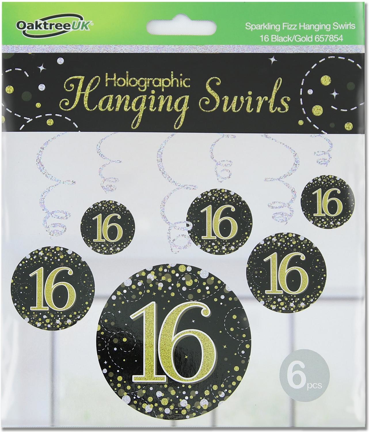 Hanging Swirls - Black & Gold - 16th - 6stks