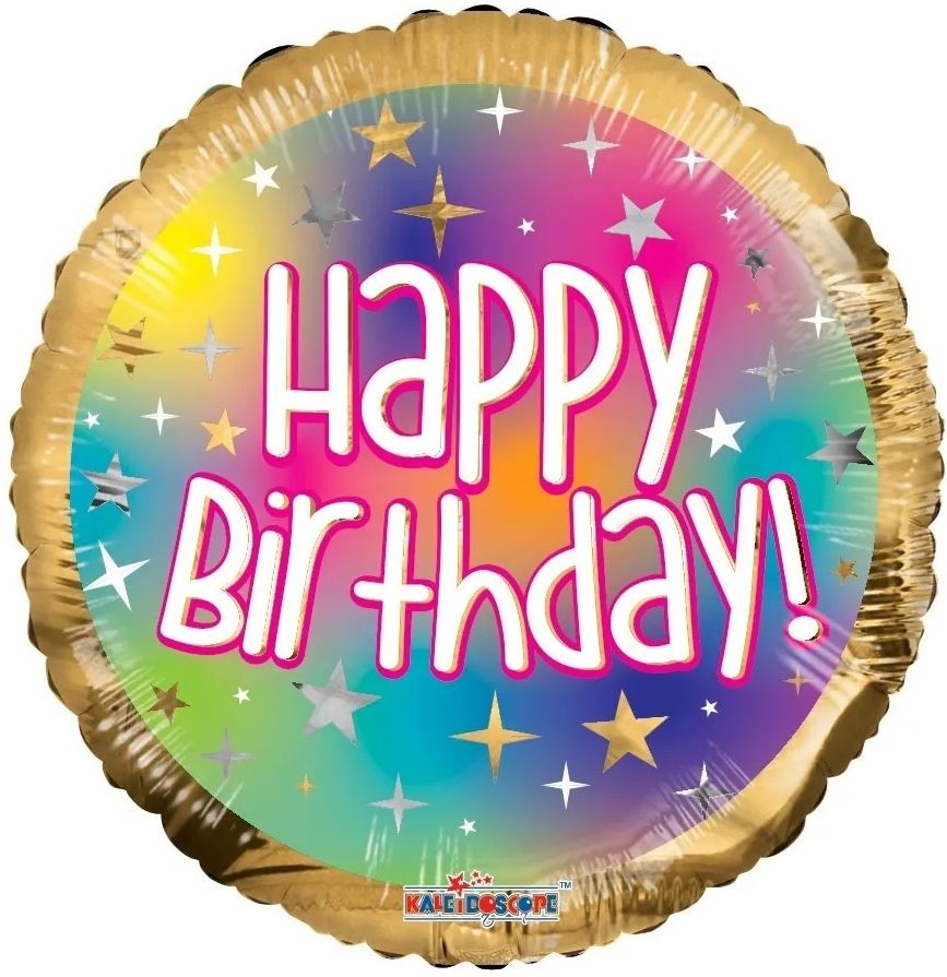 Happy Birthday Gold and Ombre Multicolour - K18"