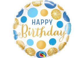 Birthday Blue & Gold Dots - Q18"/45cm