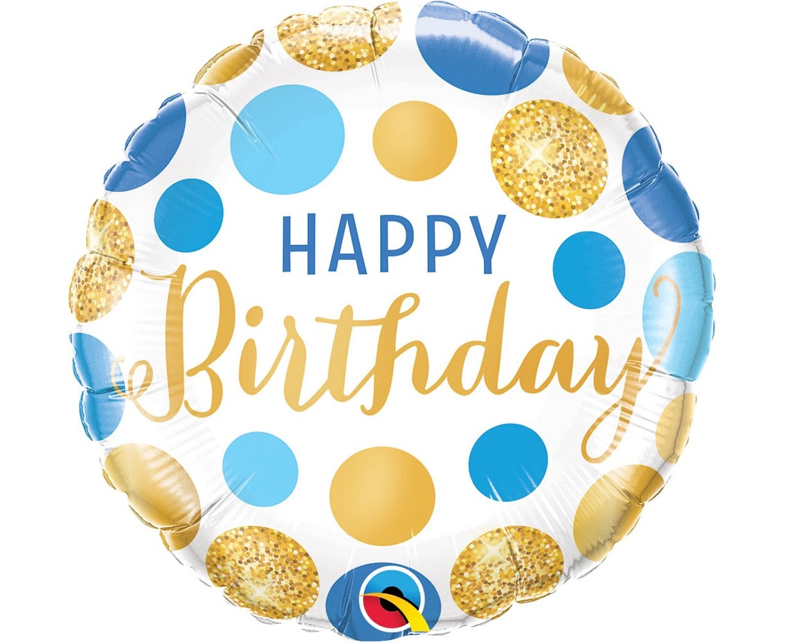 Birthday - Blue & Gold Dots - 18 inch - Qualatex
