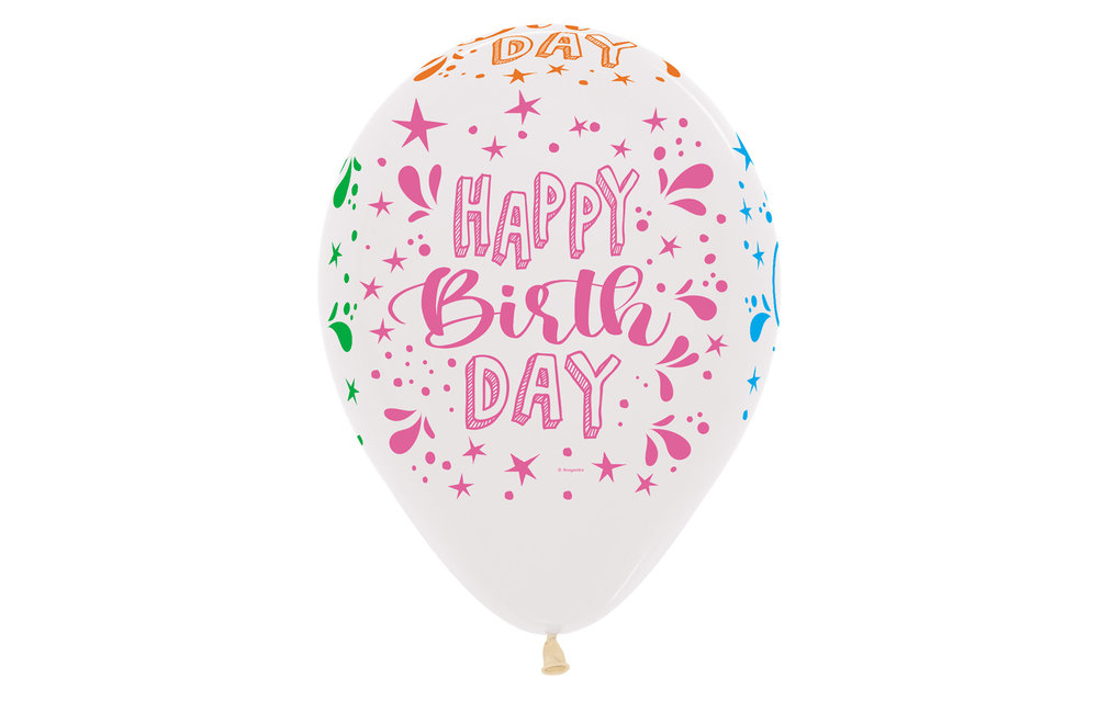 Sempertex 12 inch - Happy Birthday - Neon Splash - Clear 390 - 25 Stuks