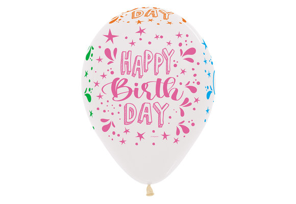 SALE > Sempertex 12 inch - Happy Birthday - Neon Splash - Clear 390