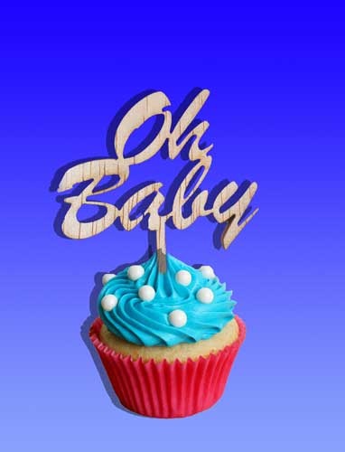 LS - CUPCAKE STEKER in hout - +/- 6x5cm - 10 stuks