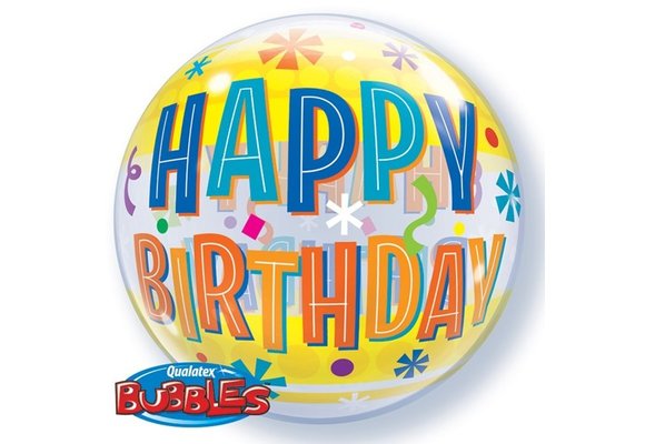 BUBBLE Birthday Fun & Yellow Bands - 22 inch - Qualatex