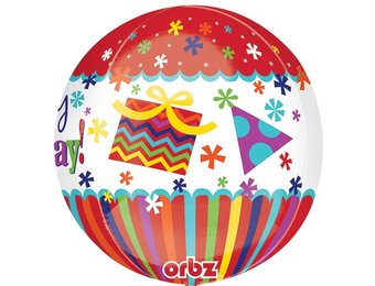 ORBZ - Happy Birthday Stripes&Bursts Red - A38cm x 38cm