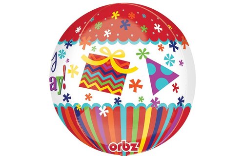 ORBZ - Happy Birthday Stripes&Bursts Red - A38cm x 38cm