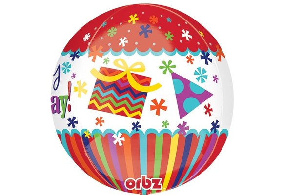 ORBZ - Happy Birthday Stripes&Bursts Red - A38cm x 38cm