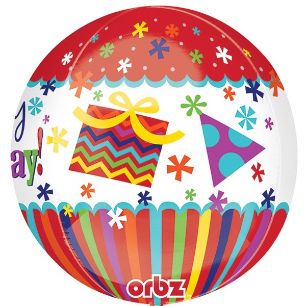 ORBZ - Happy Birthday Stripes&Bursts Red - A38cm x 38cm