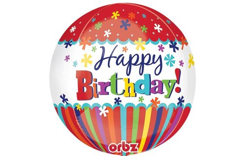 ORBZ - Happy Birthday Stripes&Bursts Red - A38cm x 38cm