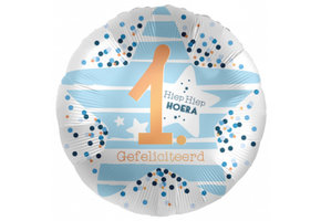 Hiep Hiep Hoera 1 jaar - Blauw - 18"/45cm - 2 stuks ***