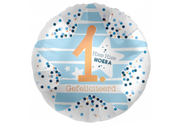 Hiep Hiep Hoera 1 jaar - Blauw - 18"/45cm - 2 stuks ***